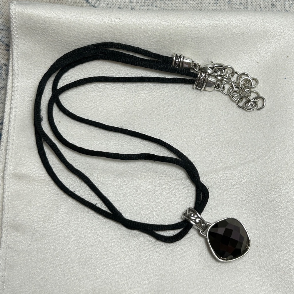 Brighton Venus Rising Necklace Dark Purple Crystal Black Cord Silver Plated 18" - Picture 1 of 13